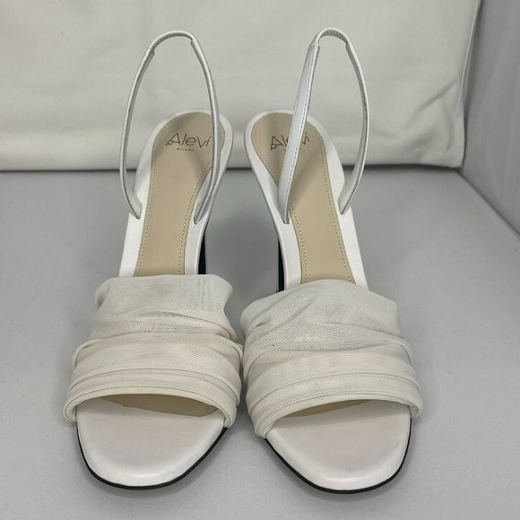ALEVI Milano White Leather Mesh Slingback Stiletto Heels - IT 38.5, US 8.5 - Picture 2 of 12